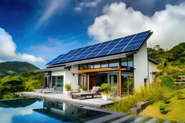 Sustainable Living, Modern Asian House with Solar Panels