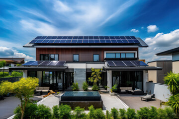 Fototapeta na wymiar Sustainable Living, Modern Asian House with Solar Panels