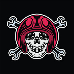 hand drawn skull wearing a motorbike helmet Vector Design illustration