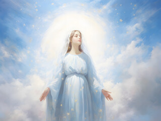 Portrait of lady of grace, Virgin Mary in the sky