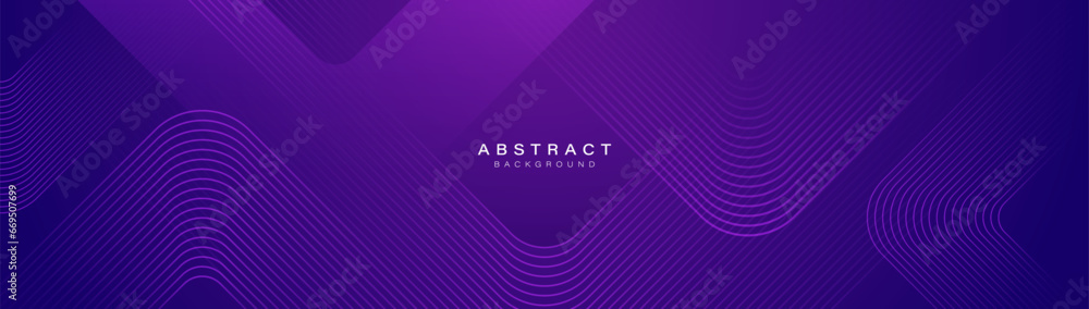 Poster Abstract background with glowing curve triangle geometric lines. Modern trendy shiny purple lines pattern. Vector illustration