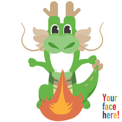 顔写真を入れて使うドラゴンの着ぐるみ_ブレス