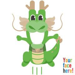 顔写真を入れて使うドラゴンの着ぐるみ_ジャンプ