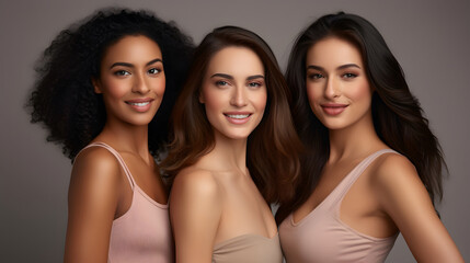 Diverse group of women standing together, multicultural female beauty, diversity concept.