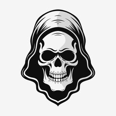 Hooded skull logo. Black and white emblem. Vector illustration