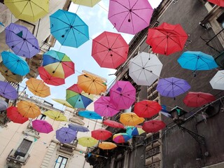colorful umbrellas in the market Catania Italy umbrella decoration in Catania Italy highlights 