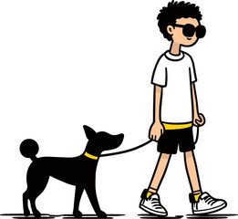 Cute cartoon boy walking his dog