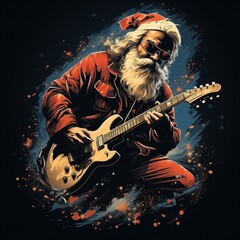 Santa Claus is playing guitar on christmas - obrazy, fototapety, plakaty
