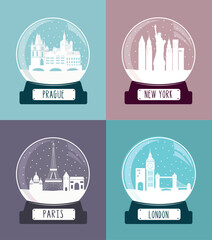 Set of christmas glass balls with famous cities