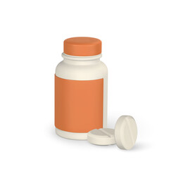 Realistic 3d pills and medicine boxes in cartoon style. Medicine and drugs capsule, medical supplements. Vector illustration