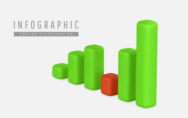 3d realistic green red graph in cartoon style. Trade infographic. Trading stock news impulses. Success of business strategy. Vector illustration