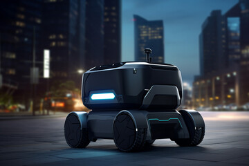3d rendering of a robot in the city at night