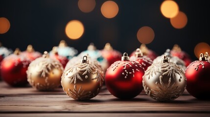 Free photo closeup of christmas decorations with bright colorful bokeh on background