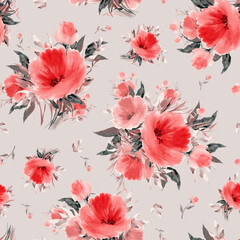 Abstract floral print painted delicate roses