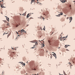 Abstract floral print painted delicate roses