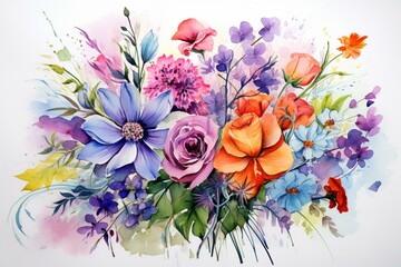 Artistic watercolor bouquet. Generative AI
