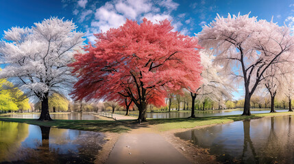 Four seasons with Japanese cherry trees in Hurd Park, Dover, New Jersey.
