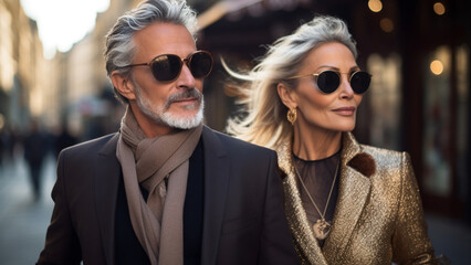 beautiful acouple luxury street style 45 years old , in paris