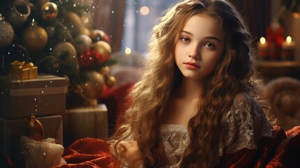 beautiful girl in christmas room