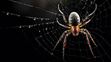 a spider climbing on spider web.