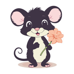 Cute mouse with flower, vector illustration, Generative Ai.