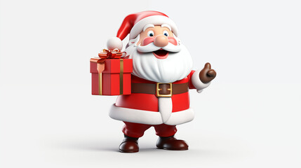 3d cartoon santa claus with red gift box