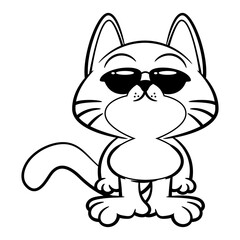 Cartoon illustration of Cute kitten wearing sunglasses. Best for outline, logo, and coloring book with pets themes