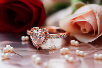 stunning engagement ring on a romantic background, capturing the essence of commitment on a Valentine's Day.