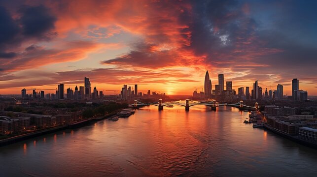 London Skyline Silhouetted Against a Beautiful Sunset - Urban Architecture and Cityscape in the United Kingdom