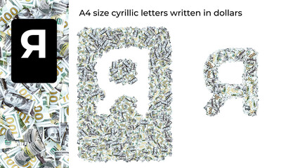 A4 size cyrillic letters written in dollars