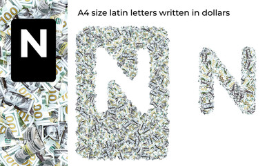 A4 size latin letters written in dollars