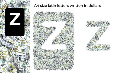 A4 size latin letters written in dollars