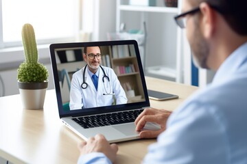 Doctor explaining a diagnosis to a patient via video call.