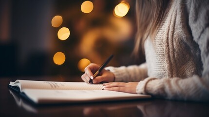 A teenager in a pensive mood writes thoughts in a diary