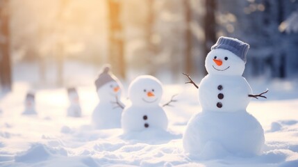Obraz premium Christmas snowmen in the backyard