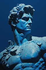 Statue stoïque cyanotype, portrait. Stoïcisme. Sculpture grecque antique. IA générative, IA