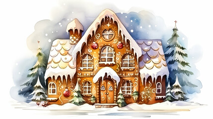 Fototapeta na wymiar A gingerbread house, intricately designed with icing and candy embellishments, nestles in a sugary fantasy world. 