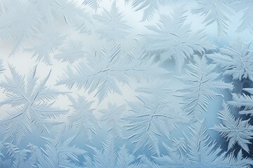 Frosty window with intricate ice patterns.