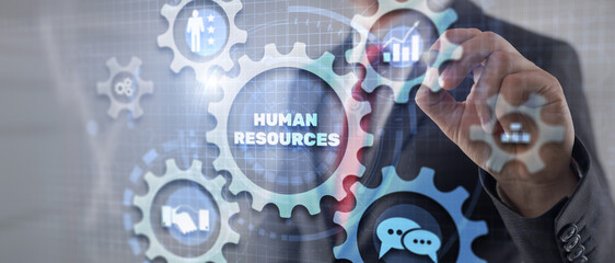 HR management, Human Resources. Recruitment technology and network concept