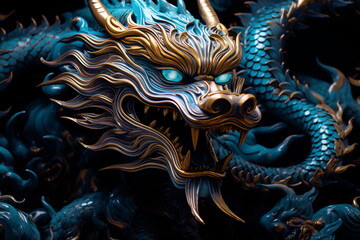 Fototapeta premium Blue Chinese Dragon symbol of 2024. Chinese New Year