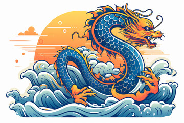 Blue Chinese Dragon symbol of 2024. Chinese New Year