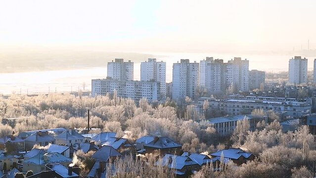 Sunny frosty morning in the city