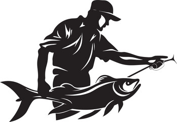 Fisherman Logo Icon Eye Catching and Impactful Fisherman Logo with Fishing Rod and Reel Adventure and Passion