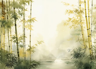 Painting of Bamboo by the river