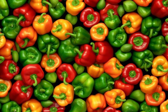 Seamless background of red and green ripe bell peppers. Generative AI