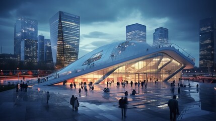 Obraz premium Global Collaboration Triumph: Business Leaders Conferencing in Paris Business District, Symbolizing Teamwork, Trust, and Success in International Partnerships