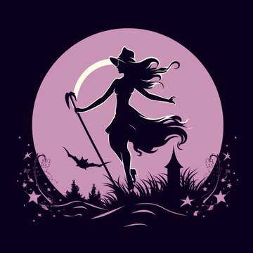Witch broomstick design in vector format in the sit Ai generated art