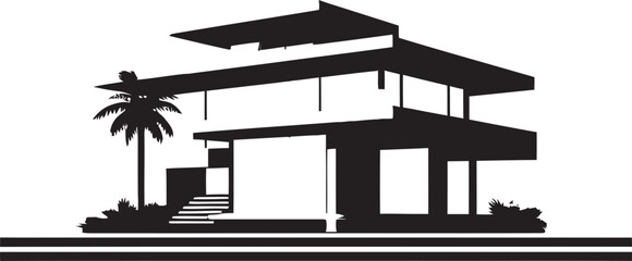 Fototapeta premium Modern Villa Majesty Black Logo Emblem Sleek Villa Silhouette Monochrome Realty Design