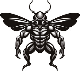 Simplistic Beauty in Black Muscular Insect Icon Predator Silhouette Majesty Minimalist Emblem