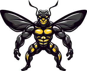 Iconic Hornet Majesty Muscular Silhouette Regal Swarm Defender Emblematic Art